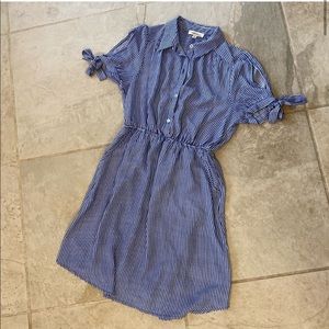 Blue & White Striped Dress Tie Sleeves and POCKETS